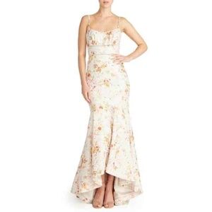 Monique Lhuillier Floral High Low Dress - Cream and Pink